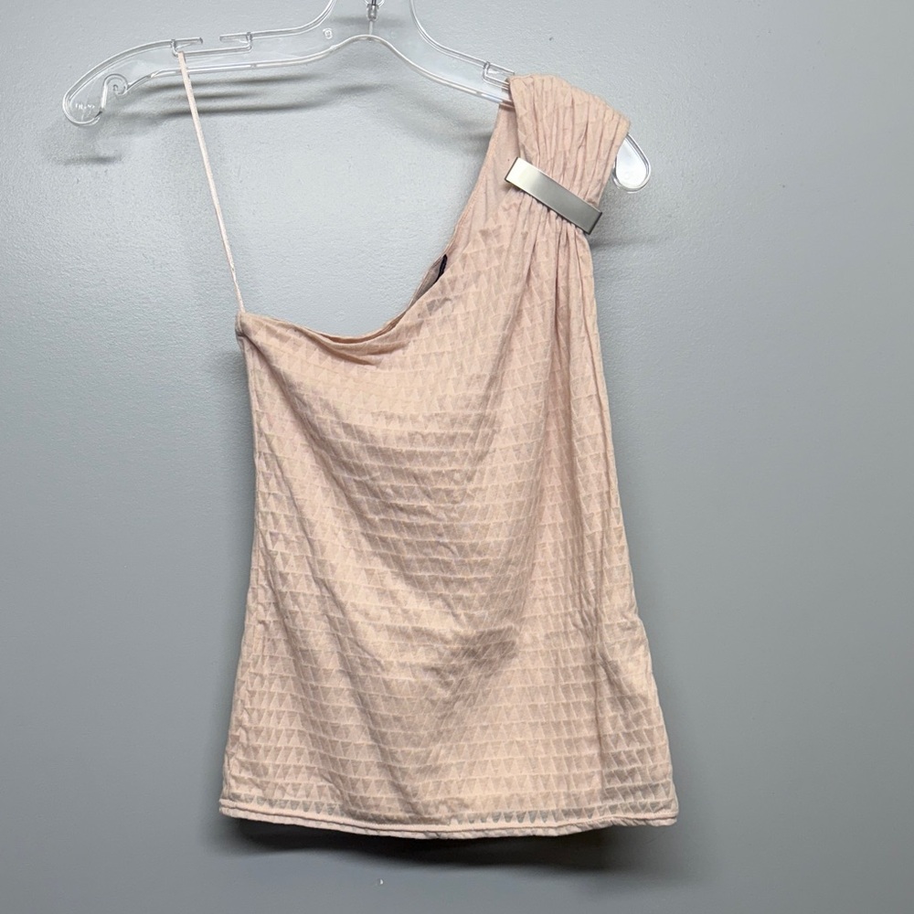 Armani Exchange Cream Ruched Metal Strap One Shoulder Geometric Print Top